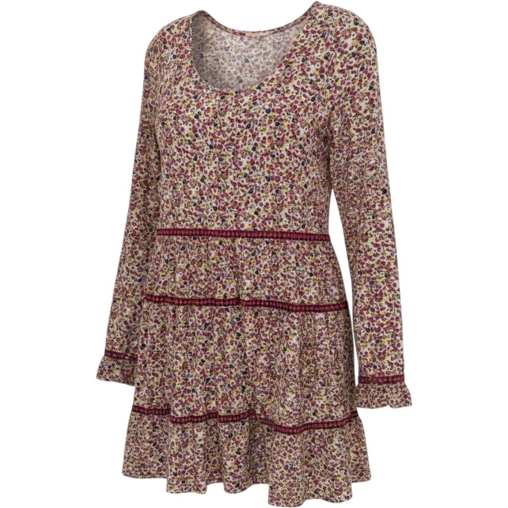 Easel Floral Mini Dress Womens M Pink Tiered Boho Cottagecore Romantic Soft Girl